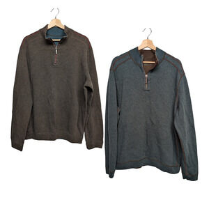 Tommy Bahama Men's 2X Reversible 1/2 Pullover Sweater Teal And Chocolate Brown